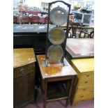 A Mahogany Dinner Trolley, together with an oak three tier cake stand. (2)