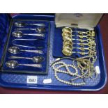 Two Cased Sets of Teaspoons, imitation pearl necklaces, ladies Constant Quartz wristwatch:- One