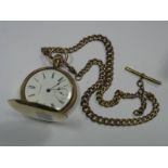 A Waltham USA Hunter Pocketwatch, Roman numerals with subsidiary second dial, cased engraved 'made