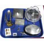 A Silver Hallmarked Rat Tail Teaspoon, electroplated square box and cover, plated vesta cover,