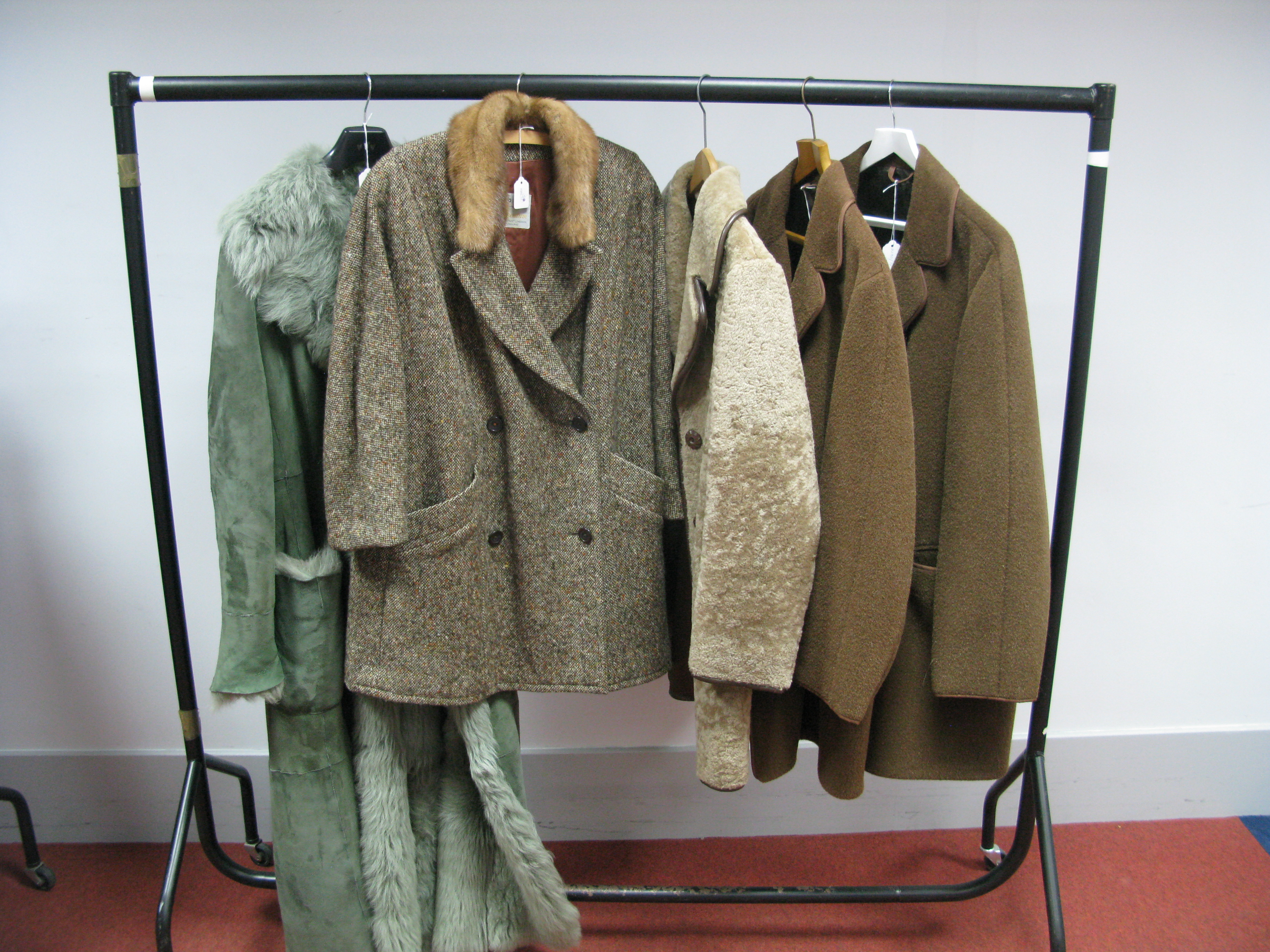 An Aquascutum Ladies Three-Quarter Length Wool Tweed Coat, with mink collar, 89cm long; Two Gents