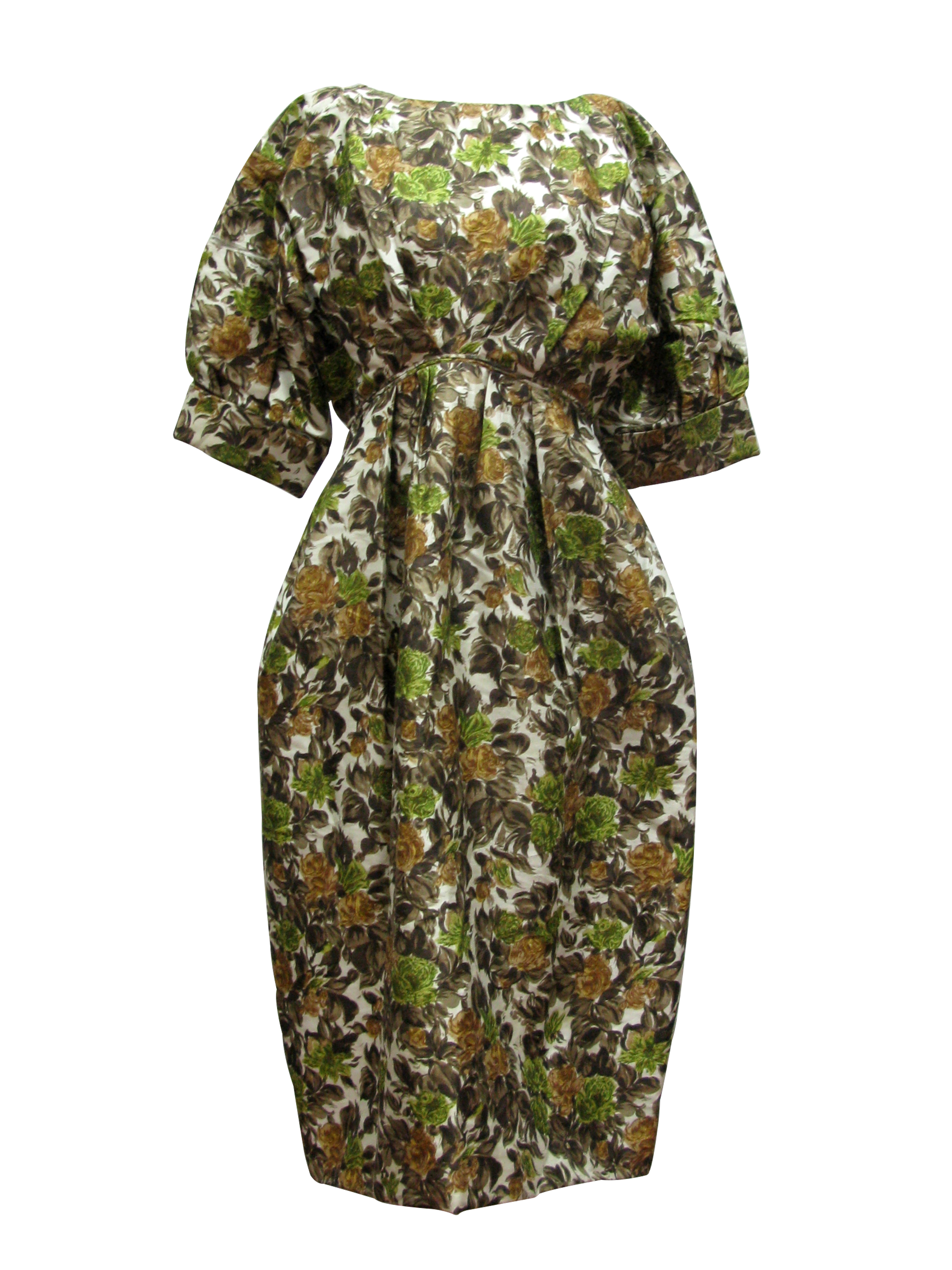 A c.1950's Vintage Christian Dior Silk Day Dress, in an autumnal floral print on a cream ground, - Image 2 of 2