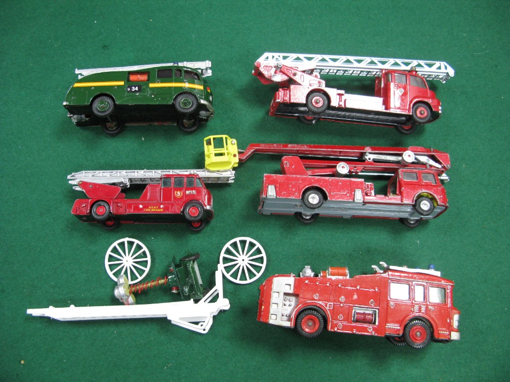 Five Diecast Model Vehicles by Dinky, Corgi, Matchbox, some renovated/Code 3, including turntable