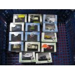 Fourteen Oxford "N" Gauge Cased Diecast Vehicles, cars, small vans, caravan, AA motorbike/side car