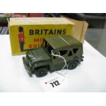 Post War Britains No. 2102 - Austin Champ, overall very good, one chip noted to canopy. boxed in