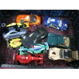 Ten Loose Scalextric Slot Racing Cars, including Subaru Impreza, Audi TT, playworn.