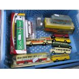 Eleven Plastic and Diecast Model Vehicles, by Dinky, Majorette, Busch, Brekina, including Dinky