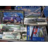 Ten Plastic Model Kits, by Revell, Airfix, Italeri, including 1:32nd Scale Piper PA-18 Super Cub,