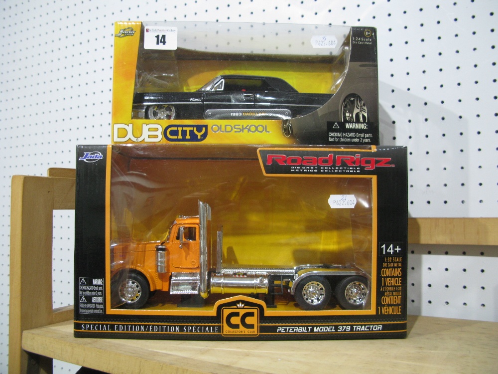 A Road Rigz 1:32nd Scale Diecast Model Peterbilt Model 379 Tractor, and a Jada Toys 1:24th Scale