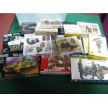 Sixteen Plastic Model Kits, by Italeri, Revell, Hat, Zveda, Tamiya and other, all with a military