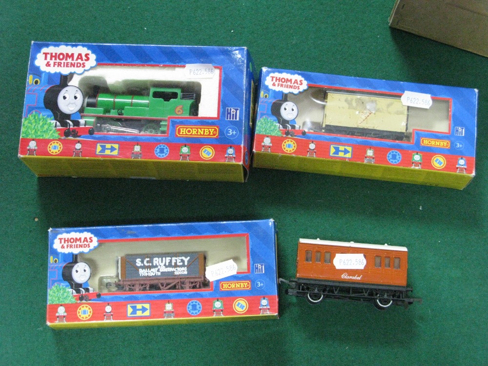 Hornby Thomas and Friends, Percy The Locomotive and Three Rolling Stock Items, including S C