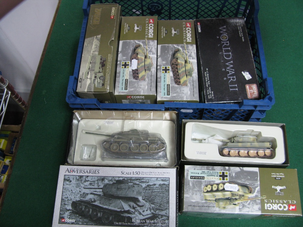 Six Corgi Diecast Model Military Vehicles, including #66601 German Army King Tiger Heavy Tank, #