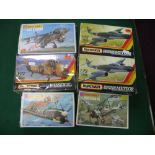 Six Matchbox 1:72nd Scale Plastic Model Military Aircraft Kits, including #PK-129 Meteor NF14/12/11,