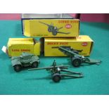 Three Military Based Dinky Toys, No. 693 7.2 Howitzer, No. 692 5.5 Medium Gun, No. 670 Armoured Car,