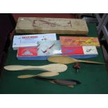 Part Contents of a Aero Modelers Workshop, including propellers, West Wings Tiger Moth balsa wood