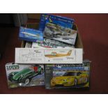 Eight Plastic Model Kits, by Airfix, Tamiya, Revell, Academy, including Tamiya 1:20th Scale Fiat 131