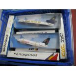 Eleven Plastic Model "Snap Together" Commercial Aircraft, of differing scales including United