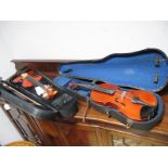 A Maidstone School Violin, two piece back, hard cased; and a further violin with bow in a 'Jazz'