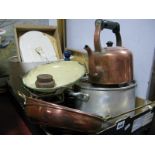 Bread Bin, vintage scales, cooking pot, wall clocks, copper pans etc:- One Box