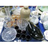 Dr Nelson's Inhaler, stoneware bottle, amethyst and silvered tots, other glass ware:- One Tray