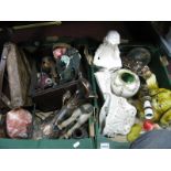 Plaster Wall Pockets, Pekingese dog, Chinoiserie table lamp, handbags, Pelham style puppets etc:-