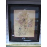 After M.R.MacIntosh 'Larkspur Walbersswick' Colour Print, reeded black frame, 33 x 25cm.