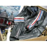 Ladies Leather Motorcycle Jacket, lamps, brassware, jewellery stand:- One Box - plus French table