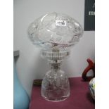 Edwardian Cut Glass Table Lamp, having mushroom shade on domed stand, 32cm high.