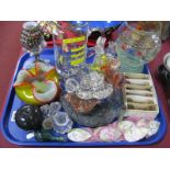 Glass Drawer Handles, Wedgwood paperweight, inverted glass dish etc:- One Tray