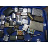 Vintage Lighters, cigarette cases, magnifying glass, etc:- One Tray