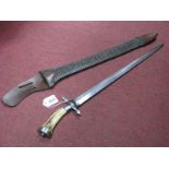 Hanger Knife/Sword, Early XIX Century with stag handle, 66cm long, complete with leather sheath.