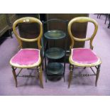 An Oak Folding Cake Stand, with three dished circular tiers and two Victorian balloon back bedroom