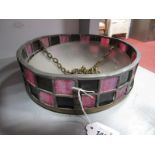 Arts & Crafts Style Ceiling Light Shades, with frosted convex glass bowl below pink and black