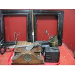 A Hickory Shafted Golf Club, picture frames, vintage camera's Edwardian mantle clock, shoe