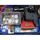 GB and World Coinage - silver content noted, power compact, micrometre, Roll-Op folding camera,