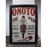 Advertising: 'The Onoto Pen' Enamel Wall Sign, 74 x 49cm, in painted wooden frame (later