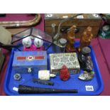 Oriental Chinese Medicine Balls, carved wooden pipe, opium pipe, etc:- One Tray