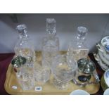 A Pair of Whisky Decanters, a similar crystal example pedestal bowl, pair of Whisky glasses and