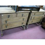 A 1930's Oak Three Heights Chest of Drawers, gallery back, moulded edge, on barley twist stretched
