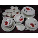 A Quantity of Wedgwood Susie Cooper Design 'Corn Poppy tea and dinner wares, approximately fifty six