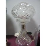 Edwardian Cut Glass Table Lamp, having mushroom shade on conical stand, 34cm high.