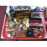 A Pocket Watch and Compass, ladies cigarette case, manicure set, medallions etc:- One Tray