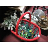 Scales & Weights, oak two tier cake stand, glass and chrome example, cutlery, Christmas lights and