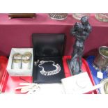 Baby Teethers, Baby Deer Shoes in original box, H.M Samuel earrings and pendant on chain, Diamante