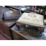 Oak Book Trough and Stool, with needlework top. (2)