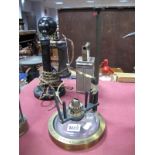 R & J Beck Ltd, London Instrument Stand, with glass oil lamp well, moveable on vertical inches