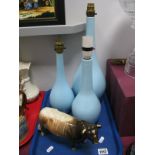 Three Poole 'Power Blue' Table Lamps, of slender pear form, 38cm and smaller - untested sold for