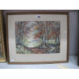 Joan Wilmot Autumnal Woodland Scene', watercolour and chalk, signed lower left 25 x 35cm
