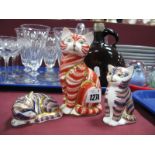 Royal Crown Derby Paperweights as Cats, the highest 13cm, all second quality with silvered stoppers.