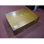 A Campaign Style Oak Canteen Cutlery Case, (empty) with lift out tray, recessed handles and brass